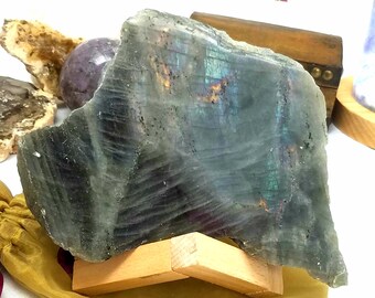 Silver Shimmering Blue Orange Flash Labradorite Stone Face Polished Raw Gemstone Reiki Crystal Wicca Divination Specimen Chakra Feng Shui