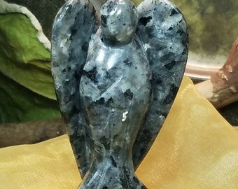 Indigo Gabbro Angel Carving Statue Mystic Merlinite Stone Gemstone WISE SOUL Magic Altar Chakra Healing Reiki Carved Stone Yoga Meditation