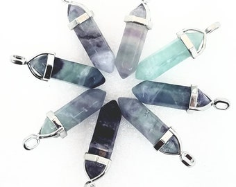 Fluorite Silver Pendant Necklace Crystal Double Point Terminated Yoga Chakra Meditation Witch Wicca Gemstone