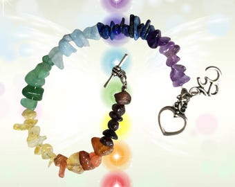 Chakra Ohm Charm Bracelet Healing Gemstone Balance Alignment Crystal Meditation Silver Yoga Metaphysical Meaning Reiki Infused Pride Rainbow