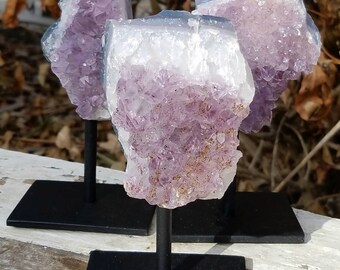 Gemmy Amethyst Crystal Cluster Specimen On Metal Stand Metaphysical Home Decor Feng Shui Third Eye Chakra Protection Stone Free Shipping