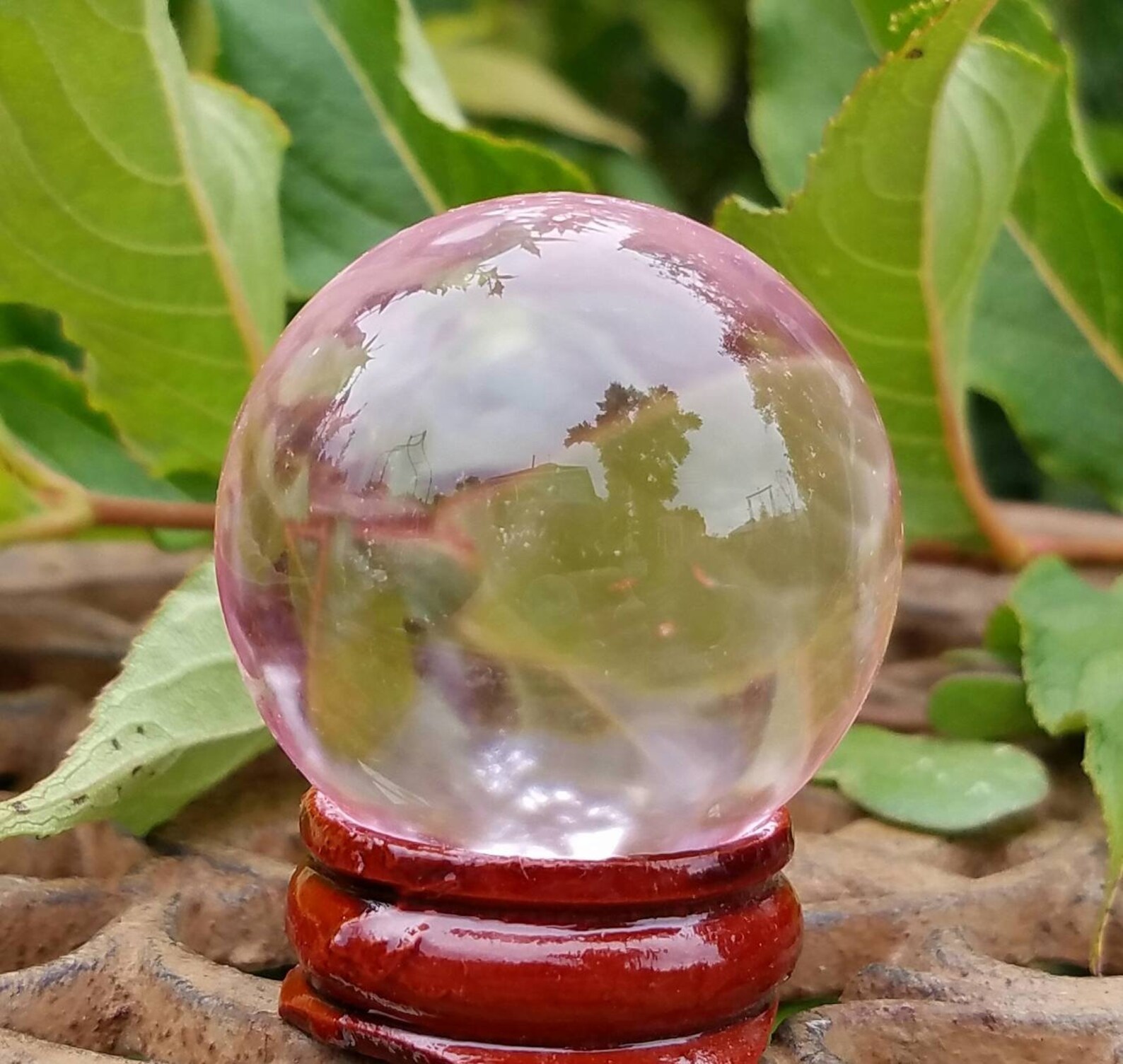 Pink Glass Crystal Ball Wood Stand 40mm Divination Gazing Etsy