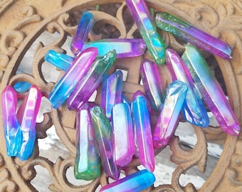 Angel Aura Quartz Pendant Bead No Hole Point Pink Blue Rainbow Flame Wire Wrapping Grid Gridding Altar Crystal Manifest Prosperity
