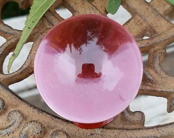 Pink Glass Crystal Ball Wood Stand 40mm Divination Gazing Sphere Scrying Orb Wiccan Pagan Divination Tool Reiki Healing Altar Tool Reiki