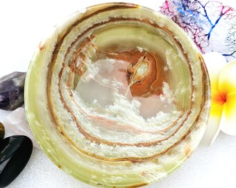 Onyx Stone Crystal Bowl Plate Deep Hand Carved Polished Smudging Incense Wiccan Offering Wicca Altar Office Smudge Palo Santo Pagan