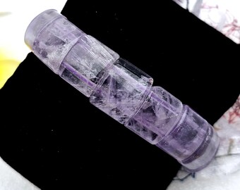 Wide Natural Amethyst Purple Semi Precious Gemstone Beaded Bracelet Crown Chakra Reiki Charged Crystal Metaphysical Meaning Handcrafted