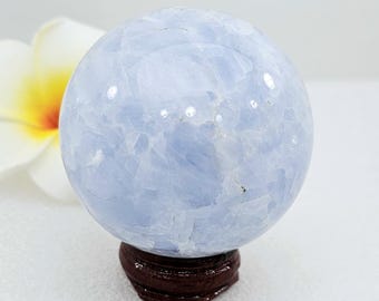 Blue Celestite Sphere Mystical Crystal Ball Celestine 63mm Natural Scrying Angel Chakra Feng Shui Metaphysical Meaning Decor Office Altar