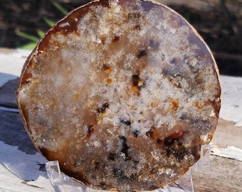 Sublime Agate Slice Hand Polished Crystal Gemstone Rock Specimen Mineral with Stand Natural Chakra Reiki Altar Occult Rebirth Passion