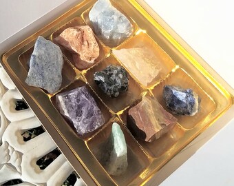 9 Crystal Set Gift Boxed Raw Rough Natural Stone Crystal Healing Protection Chakra Metaphysical Wiccan Pagan Reiki Shaman Magic