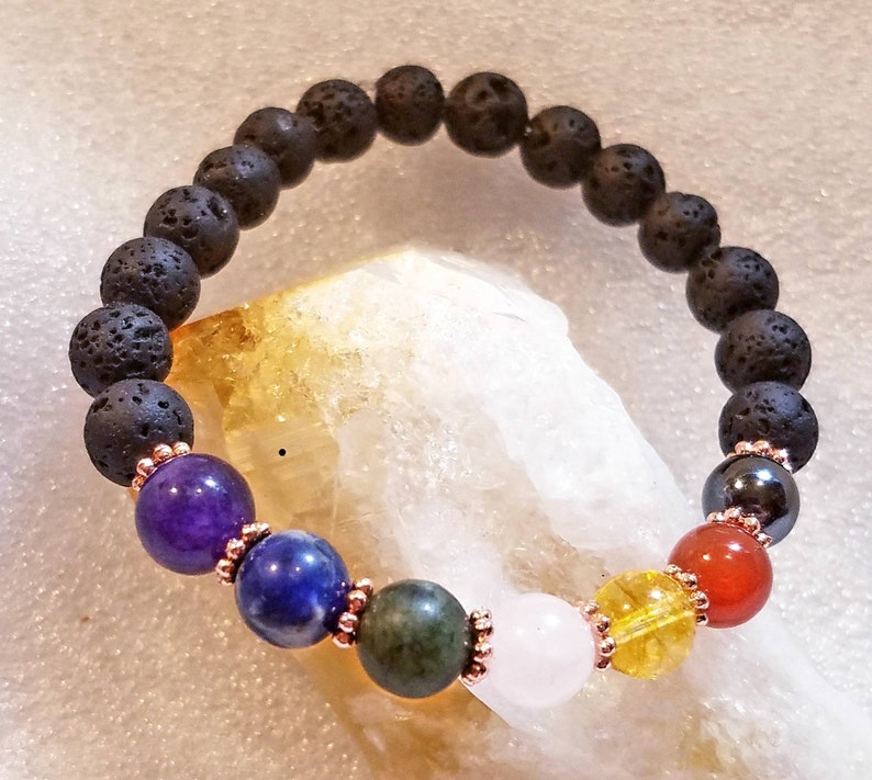 7 Chakra Healing Lava Rose Gold Gemstone Crystal Bracelet Etsy