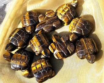 Sacred Crystal Turtle Totem Spirit Animal Stone Pocket Tigers Eye Worry Hand Carved Statue Wiccan Ritual Altar Home Decor Jewelry Making