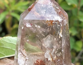 Scenic Green Quartz Shamanic Dream FILLED with Rainbows Stone Lodolite Garden Crystal Lodalite Layer Polished Point Reiki Healing Tower Wand