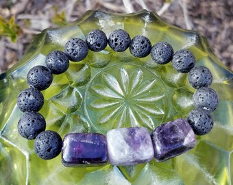 Aroma Therapy Lava Bead Natural Amethyst Healing Gemstone Crystal Bracelet Men Women Meditation Yoga New Age Stone Meanings Custom Handmade