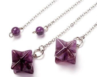 Merkaba Star Pendulum Amethyst Crystal Dowsing Hand Crafted Magick Witch Pagan Wiccan Wicca Craft Spell Altar Tool Witchy Crystals