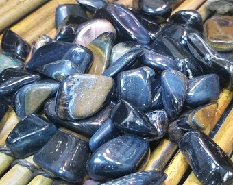Blue Tigers Eye Crystal Gemstone Tumbled Stone Chakra Polished Reiki Charged Healing Metaphysic Wicca Grids Protection