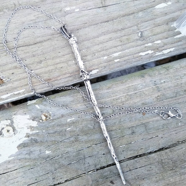 Silver Magical Enchanted Wand  Necklace Pendant Hand Crafted Magick Witch Pagan Wiccan Wicca Craft Spell Altar Tool