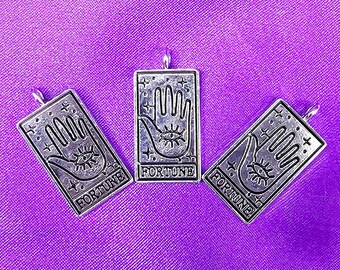 Fortune Tarot Card Charm Pendant Pentacle Necklace Silver Pagan Wicca Witch Wiccan Star Jewelry Making Traditional Charms