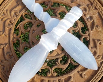 Selenite Athame Dagger Knife Crystal White Stone Letter Opener Ceremony Altar Scrying Witchcraft Wicca Occult Magic Heal Reiki Handmade