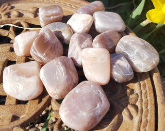 Enchanted Peach Moonstone Palm Stone Flash Shimmer Moon Tumble Magic Wicca Pagan Protection Metaphysical Meaning Passion