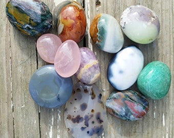 VALUE 7 Stone Mixed Palm Stone Madagascar Quartz Jasper Fluorite Labradorite Polished Chakra Reiki Charged Healing Home Office Healing Decor