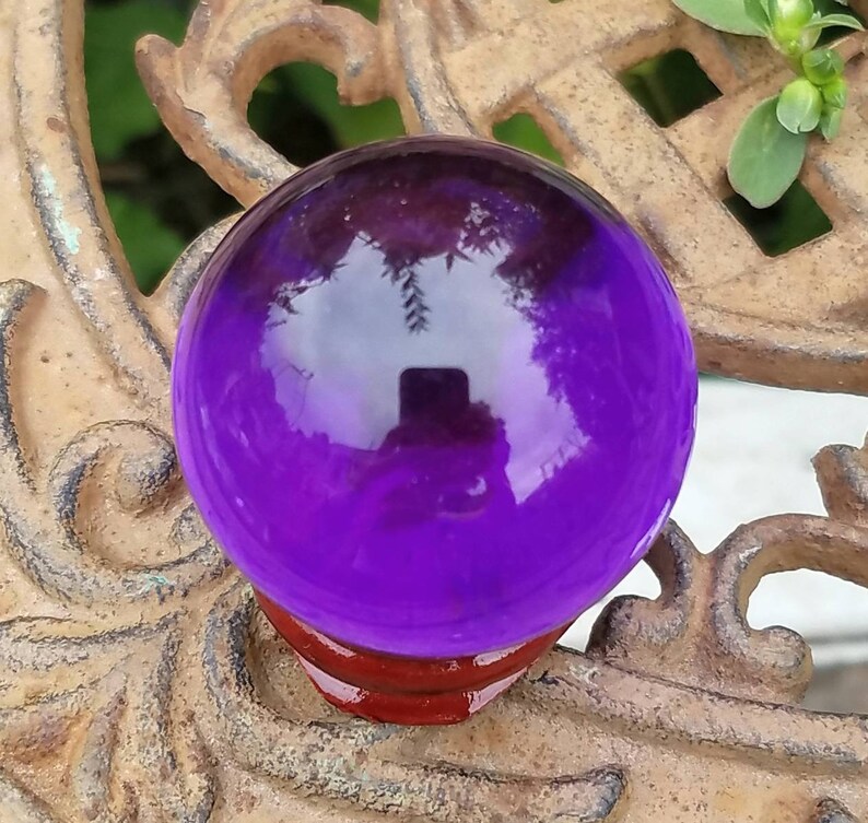 Purple Glass Crystal Ball Wood Stand 40mm Divination Gazing Etsy