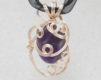 Chevron Dream Amethyst Crystal Wire Wrapped Silver Rose Gold Hand Crafted Handmade Pendant OAK Metaphysical Meaning Reiki Meditation Chakra