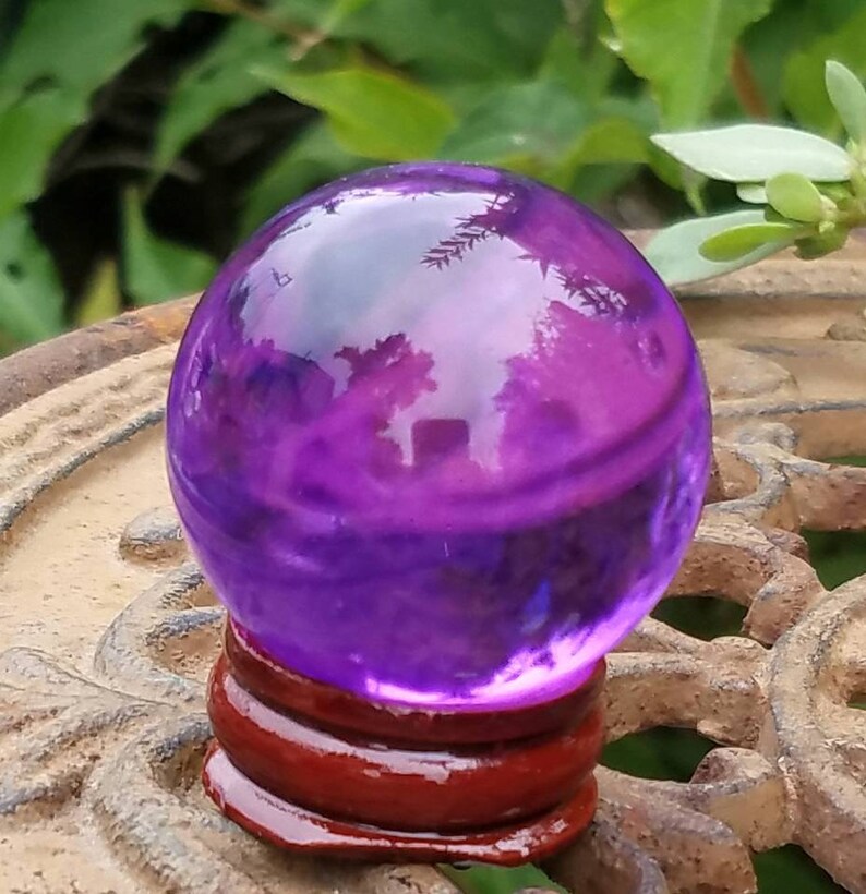 Purple Glass Crystal Ball Wood Stand 40mm Divination Gazing Etsy