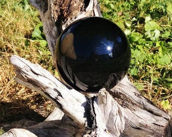 Large Black Obsidian Sphere Crystal Ball Orb Scrying Divination Witchcraft Wicca Witches Occult Magic Crystal Healing Reiki 100mm Wood Stand