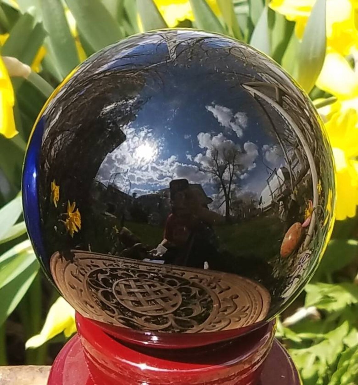 Large Black Glass Crystal Ball Wood Stand Gift Boxed 80mm Etsy