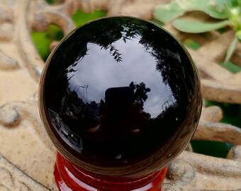 Black Glass Crystal Ball Wood Stand 40mm Divination Gazing Sphere Scrying Orb Wiccan Pagan Divination Tool Reiki Healing Altar Tool Reiki