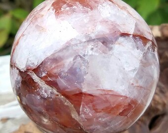Powerful Energy Hematoid Quartz Fire Quartz Sphere Crystal Quartz Hematite Gemstone Natural Heal Rainbow Portals Chakra Balance Reiki Altar