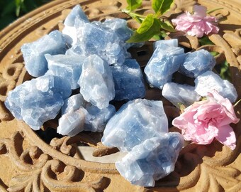Blue Calcite Raw Rough Stone Crystal Gemstone Healing Reiki Chakra Metaphysical Wiccan Pagan Occult Altar Yoga Meditation Shaman Magick