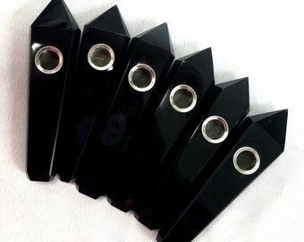 High Quality Natural Obsidian Crystal Smoking Pipe Gift Boxed Gemstone Ceremony Stone Altar Reiki Infused Healing Chakra Ceremonial