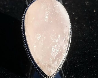 Natural Raw Rose Quartz Gemstone Crystal Ring Bali Sterling Silver Stone of Love Reiki Charged Chakra Moon Goddess Energy Healing