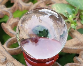 Clear Glass Crystal Ball Wood Stand Dainty Travel Bag 40mm Divination Gazing Sphere Scrying Orb Wiccan Pagan Divination Tool Reiki Healing