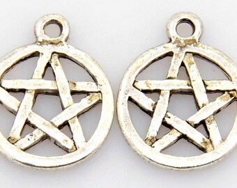 Pentagram Charm Pendant Pentacle Necklace Silver Pagan Wicca Witch Wiccan Star Jewelry Making Traditional Charms