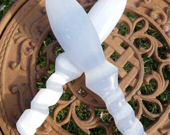 Selenite Athame Dagger Knife Crystal White Stone Letter Opener Ceremony Altar Scrying Witchcraft Wicca Occult Magic Heal Reiki Handmade
