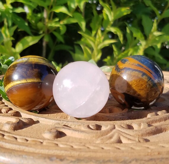 Blue Tigers Eye Rose Quartz Crystal Ball Sphere Stone Gemstone Etsy