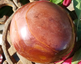 Large Polychrome Jasper Palm Stone Desert Jasper Polished Pink & Orange Crystal Reiki Charged Eye Pattern Altar Chakra Passion Grounding