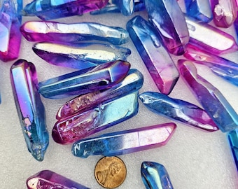 Large Angel Aura Quartz Pendant Bead No Hole Point Pink Blue Rainbow Flame Wire Wrapping Grid Gridding Altar Crystal Manifest Prosperity