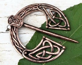 Brooch Pin Celtic Knot Pin Irish Shawl Cloak Pin Scarf Kilt Bronze Vintage Viking Wicca Triquetra Pagan Medieval Renfair Costume Wedding