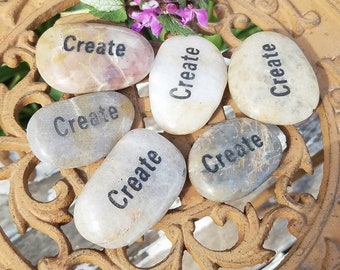 Create Engraved River Rocks Word Stone Polished Inspirational Inspire Gift Meditation Chakra Collect Home Office Altar Decor Paper Weight