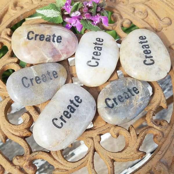 Create Engraved River Rocks Word Stone Polished Inspirational Inspire Gift Meditation Chakra Collect Home Office Altar Decor Paper Weight