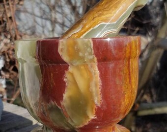 Mortar Pestle Stone Herb Grinding Kitchen Witch Herbal Supply Apothecary Banded Onyx Crafting Spice Wiccan Ritual Alter Tool Spices Grinder