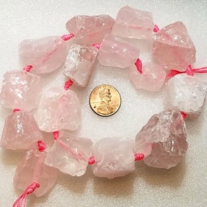 Natural Rose Quartz Raw Gemstone Bead Strand Nugget Stone Raw Crystal Rough Chunks Perfect for Wire Wrapping Pendant Jewelry Making Supplies