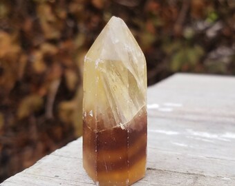 Yellow Purple Fluorite Crystal Tower Generator Point Wand Reiki Charged Chakra Metaphysical Meaning Gemstone Sacred Grid Stone Quartz