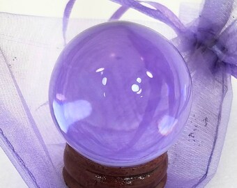 Light Purple Glass Crystal Ball Wood Stand 40mm Divination Gazing Sphere Scrying Orb Wiccan Pagan Divination Tool Reiki Healing Altar Reiki