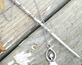 Silver Magical Enchanted Pendulum Goddess Wand Dowsing Hand Crafted Magick Witch Pagan Wiccan Wicca Craft Spell Altar Tool