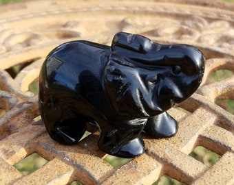 Black Obsidian Elephant Hand Carved Crystal Gemstone Natural Stone Talisman Totem Chakra Meditation Yoga Altar Pagan Metaphysical Meaning