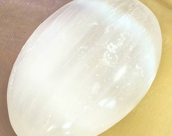 White Selenite Palm Stone 2.5" Soap Stone Oval Crystal Cleansing Clearing Charging Chakra Polished Healing Reiki Metaphysical Moon